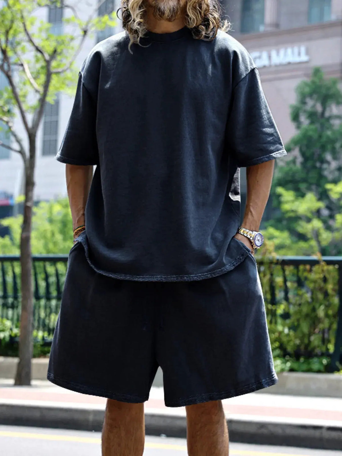 Men's Full Size Round Neck Short Sleeve Top and Shorts Set Plus Size by Partner Label
