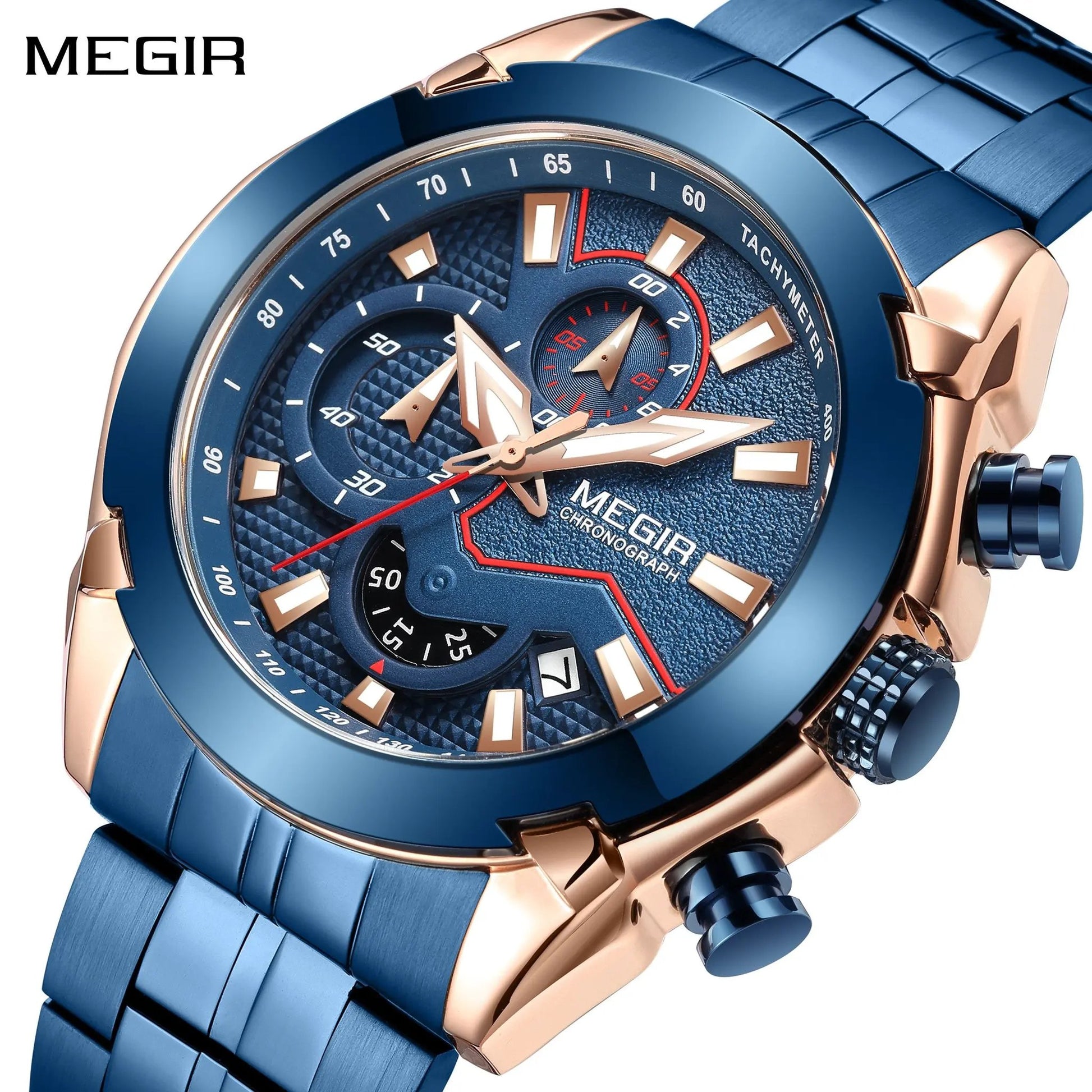MEGIR Stainless Steel Bracelet Business Watches for Men Luxury Military Quartz Wristwatches Waterproof Luminous Clock Date 2065 by MEGIR WATCH GROUP