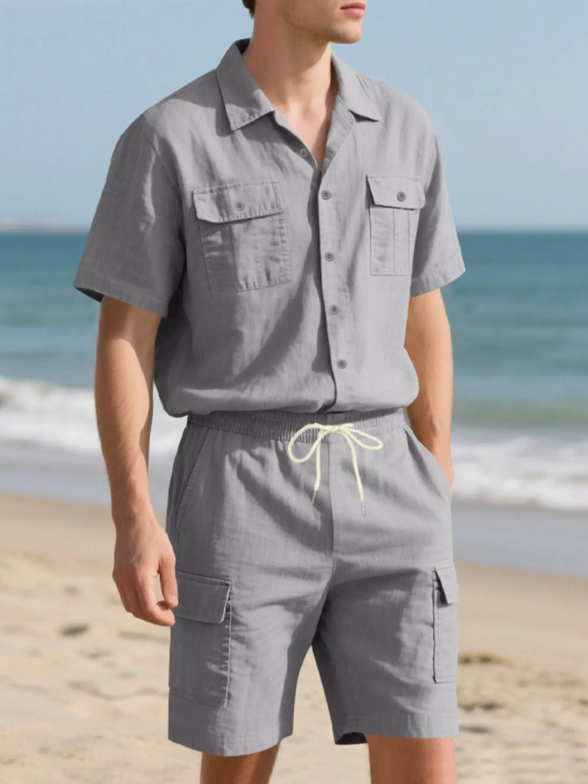Men's Full Size Button Up Shirt and Shorts Set Plus Size by Trendsi