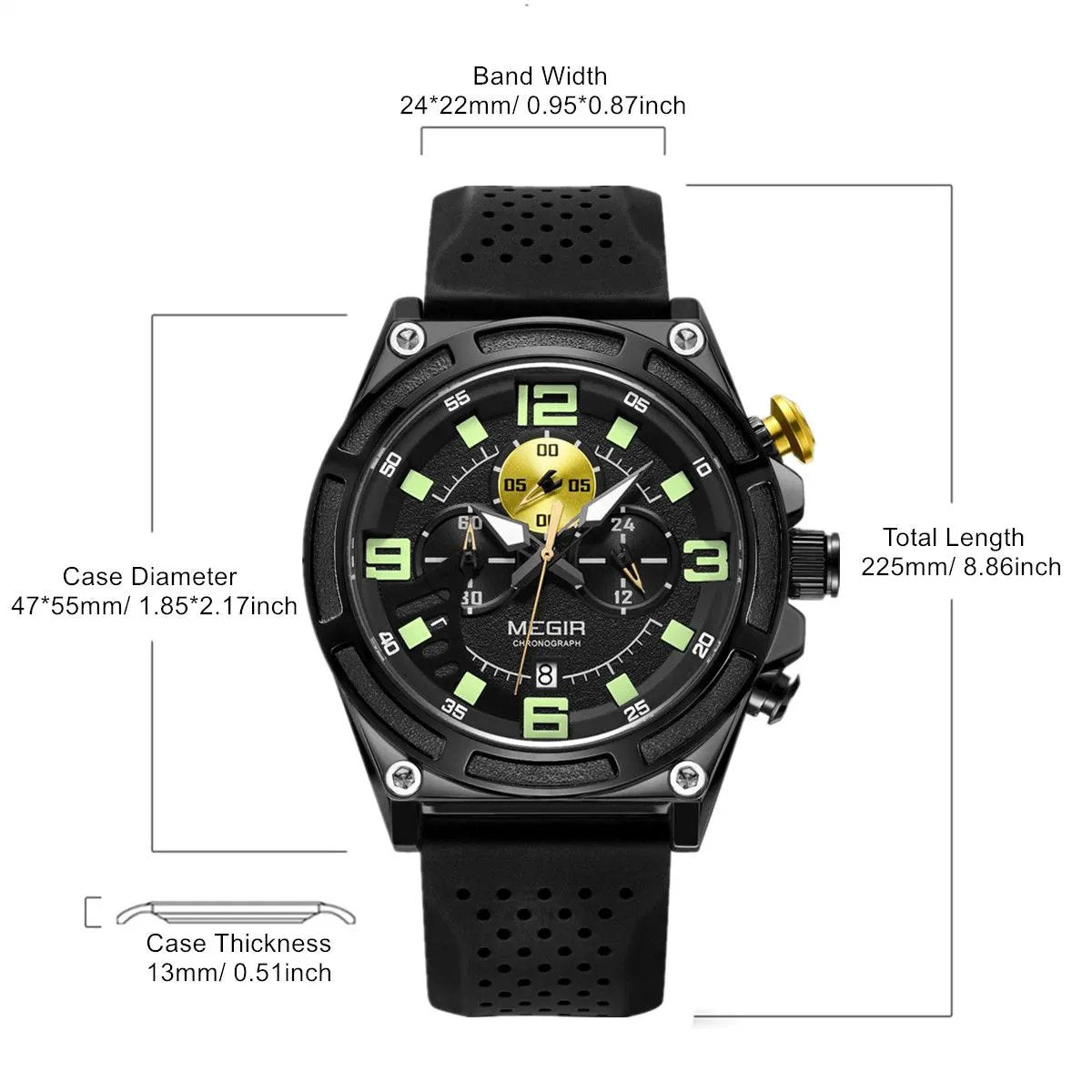MEGIR Chronograph Luxury Military Sport Watches for Men Waterproof Calendar Silicone Man Quartz Wristwatch Reloj Hombre 2116 by MEGIR WATCH GROUP