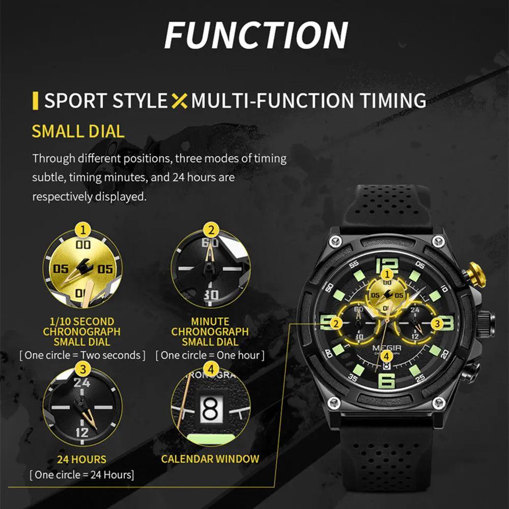 MEGIR Chronograph Luxury Military Sport Watches for Men Waterproof Calendar Silicone Man Quartz Wristwatch Reloj Hombre 2116 by MEGIR WATCH GROUP