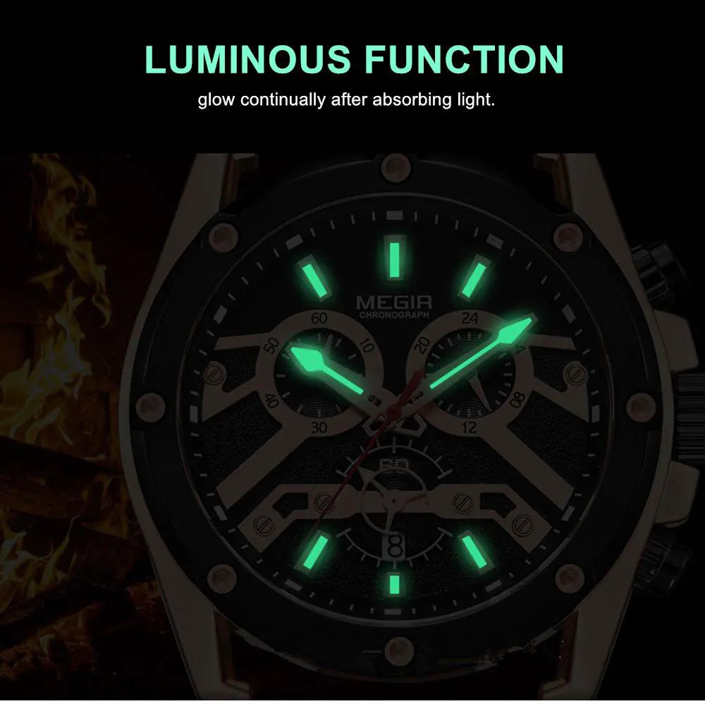 MEGIR Watches for Men Leather Strap Sport Wristwatch Male Clock Waterproof Luminous Quartz Chronograph 24-hour Reloj Hombre 2120 by MEGIR WATCH GROUP