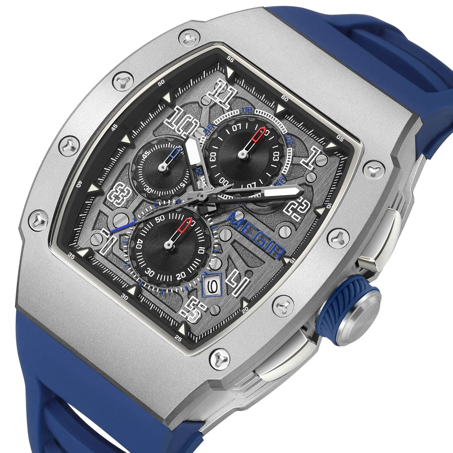 MEGIR Blue Luxury Sport Watch for Men Steel Case Waterproof Luminous Military Quartz Chronograph Auto Date Reloj Hombre 8411 by MEGIR WATCH GROUP