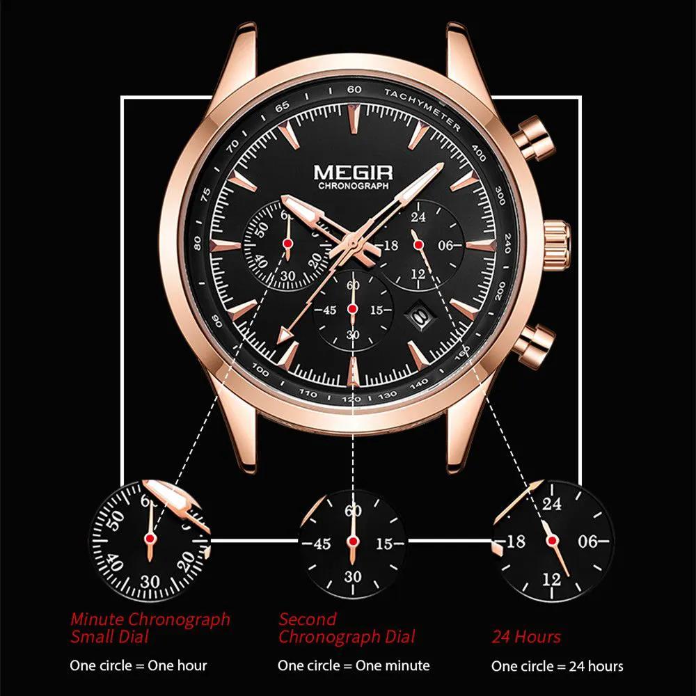 MEGIR Fashion Watch for Men Top Luxury Big Dial Business Quartz Watches Waterproof Steel Wrist Watch Clock Relogio Masculino 2153 by MEGIR WATCH GROUP
