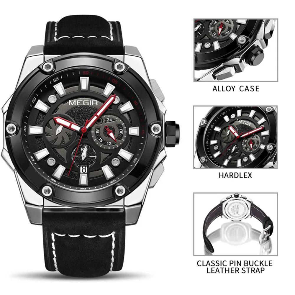 MEGIR Men's Watches Top Brand Luxury Casual Sports Wrist Watch Leather Strap Quartz Male Clock Chronograph Relogio Masculino 2122 by MEGIR WATCH GROUP