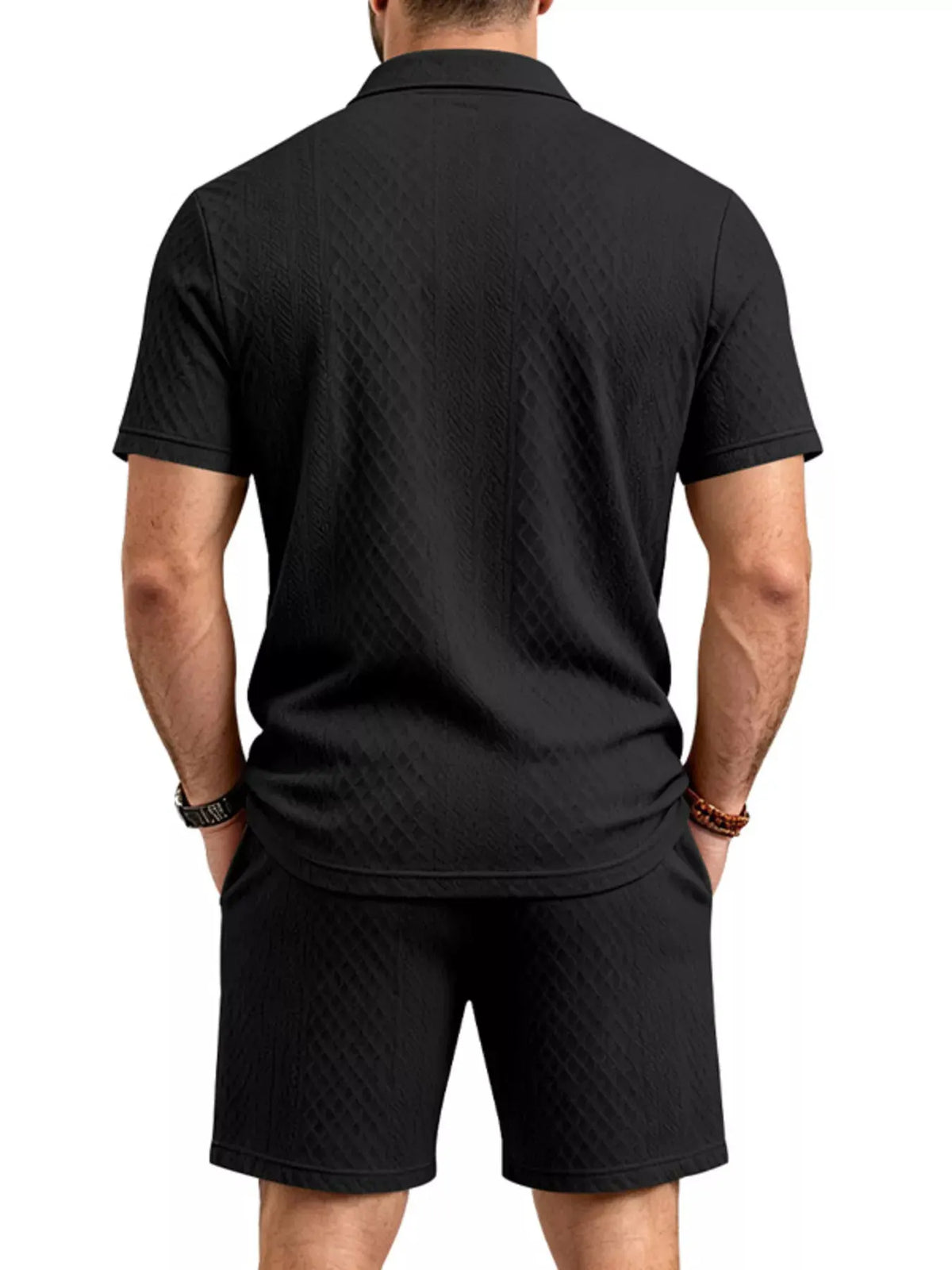 Men's Full Size Textured Short Sleeve Polo and Shorts Set Plus Size by POL