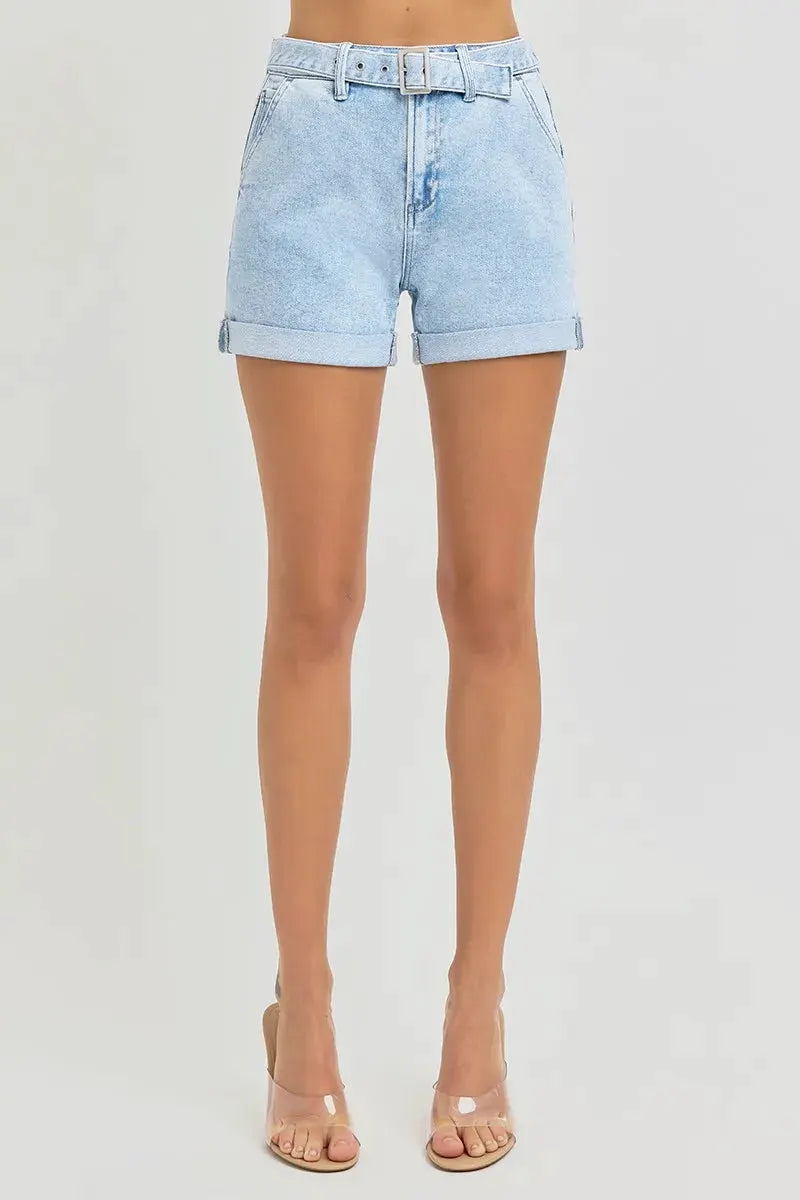 RISEN Full Size High Rise Belted Roll Up Shorts Plus Size by RISEN
