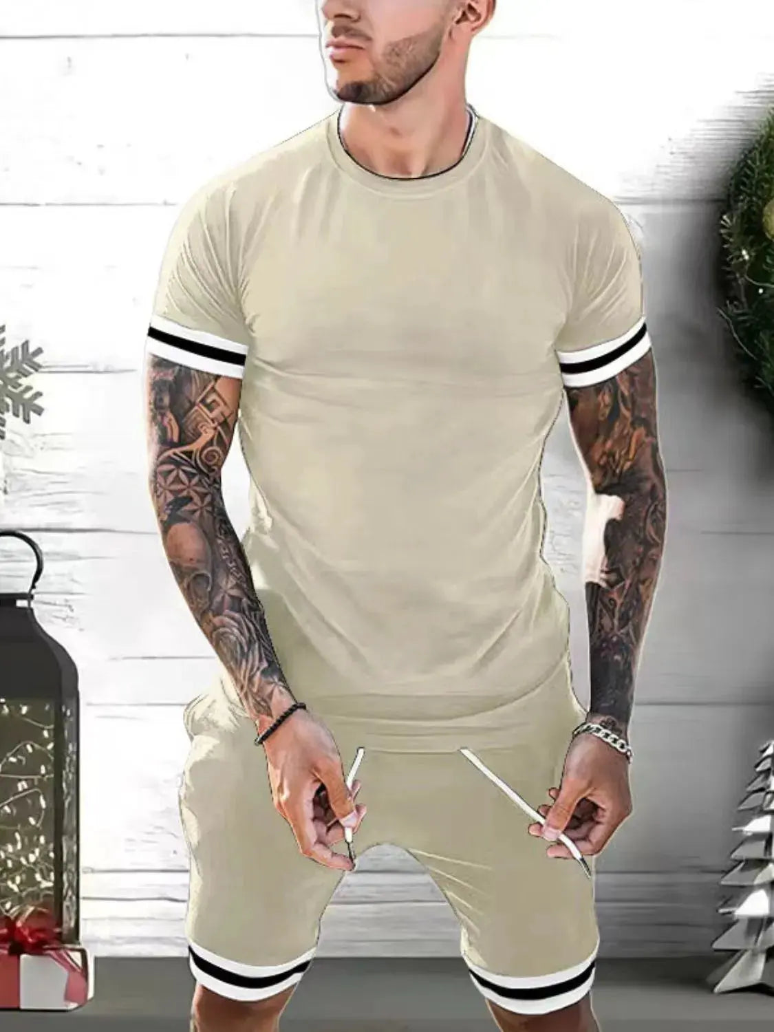 Men's Plus Size Round Neck Short Sleeve Top and Shorts Set by Trendsi