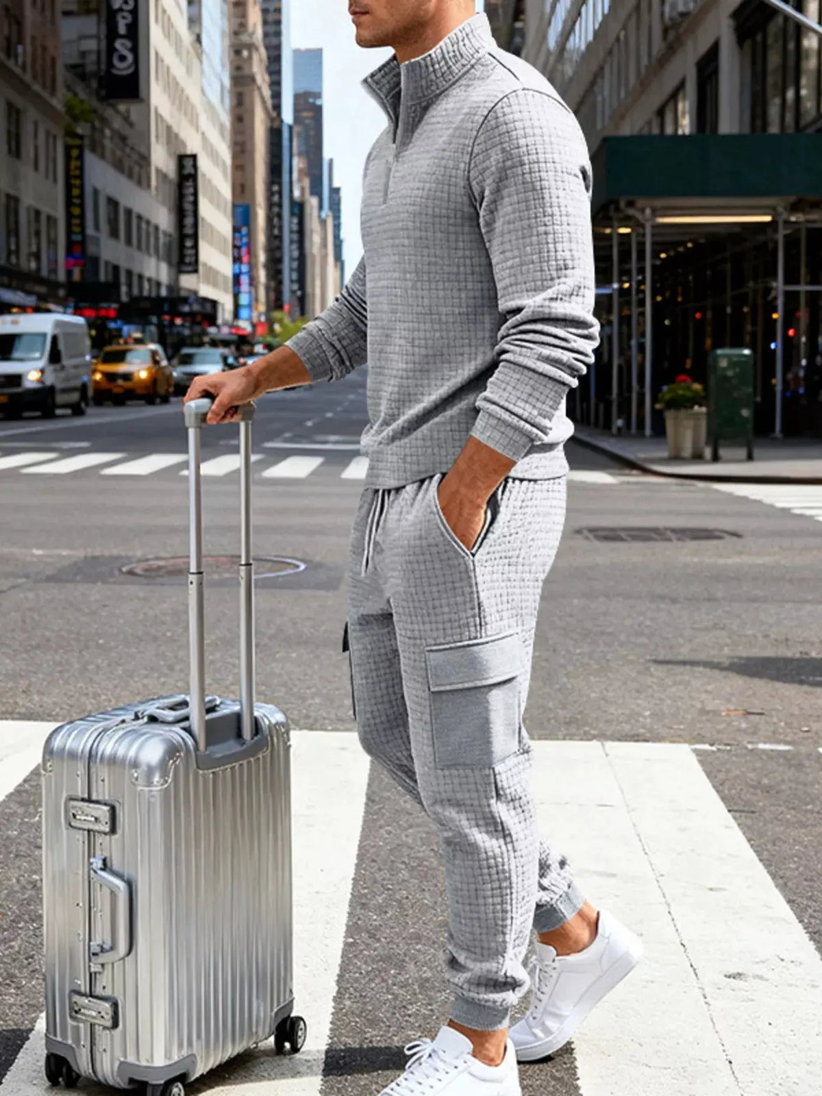 Men's Full Size Quarter-Zip Top and Cargo Joggers Set Plus Size by Trendsi