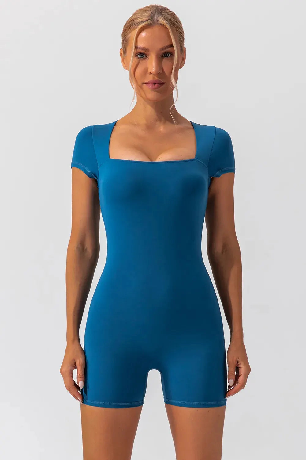 Square Neck Cap Sleeve Active Romper by Partner Label