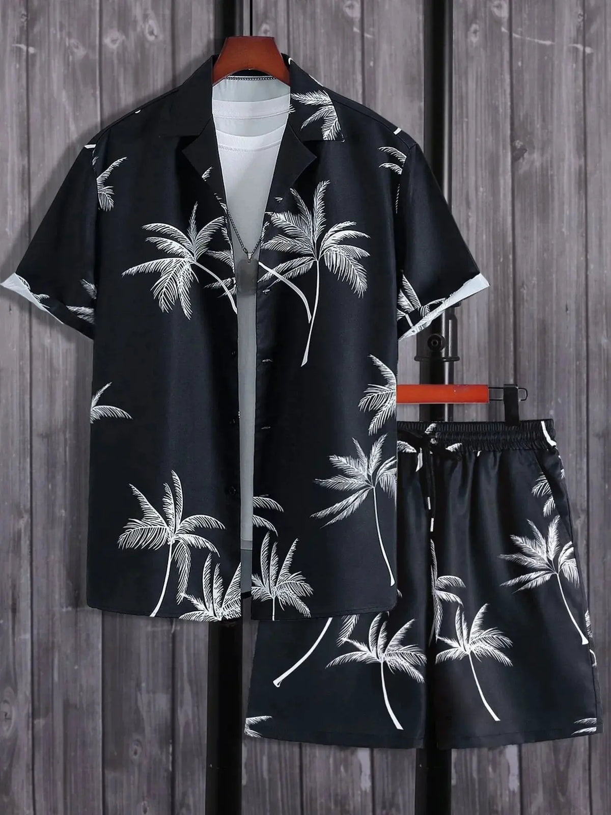Men's Full Size Palm Print Button Up Shirt and Shorts Set Plus Size by Trendsi