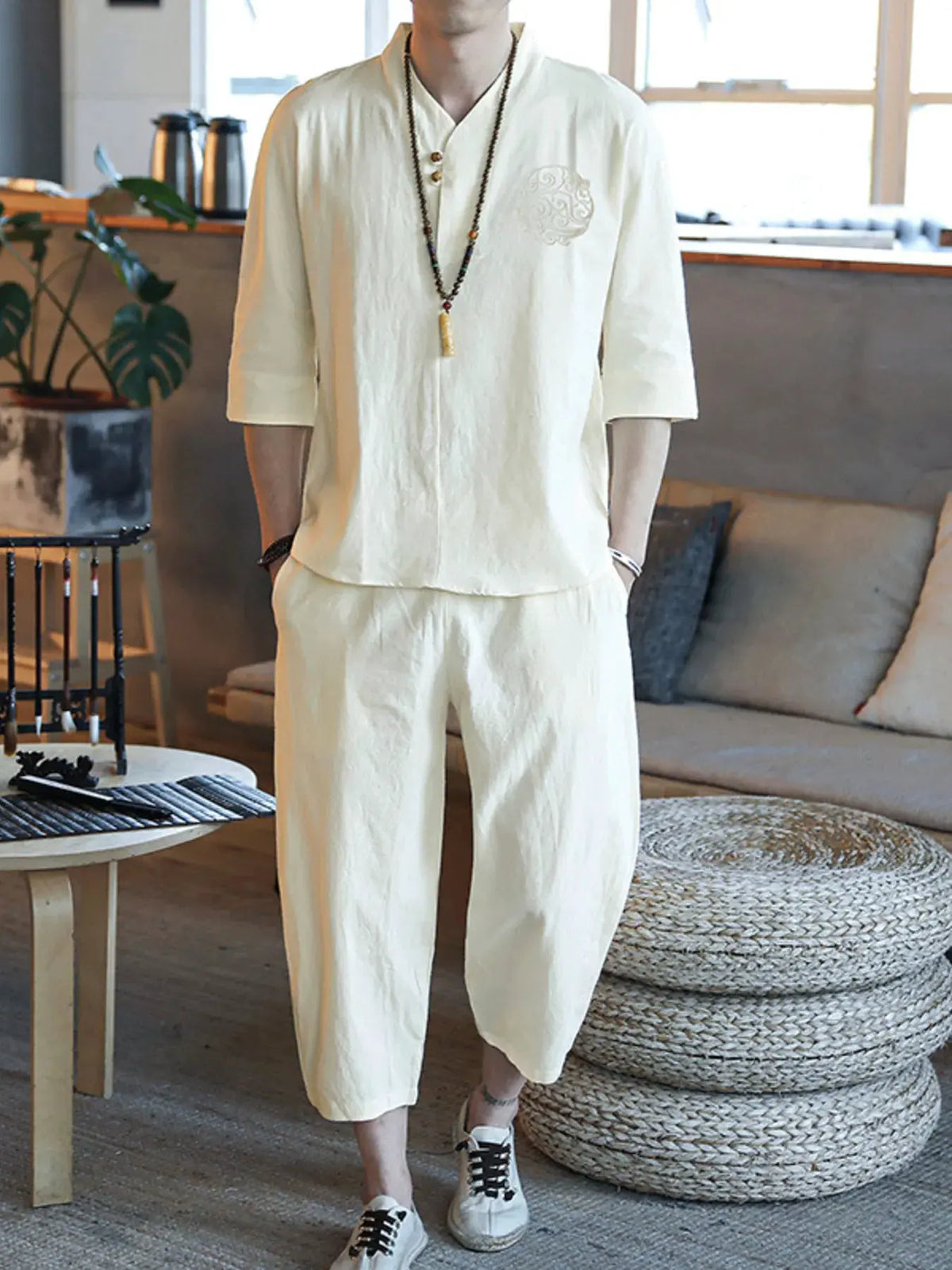 Men's Plus Size 3/4 Sleeve Top and Pants Set by Trendsi