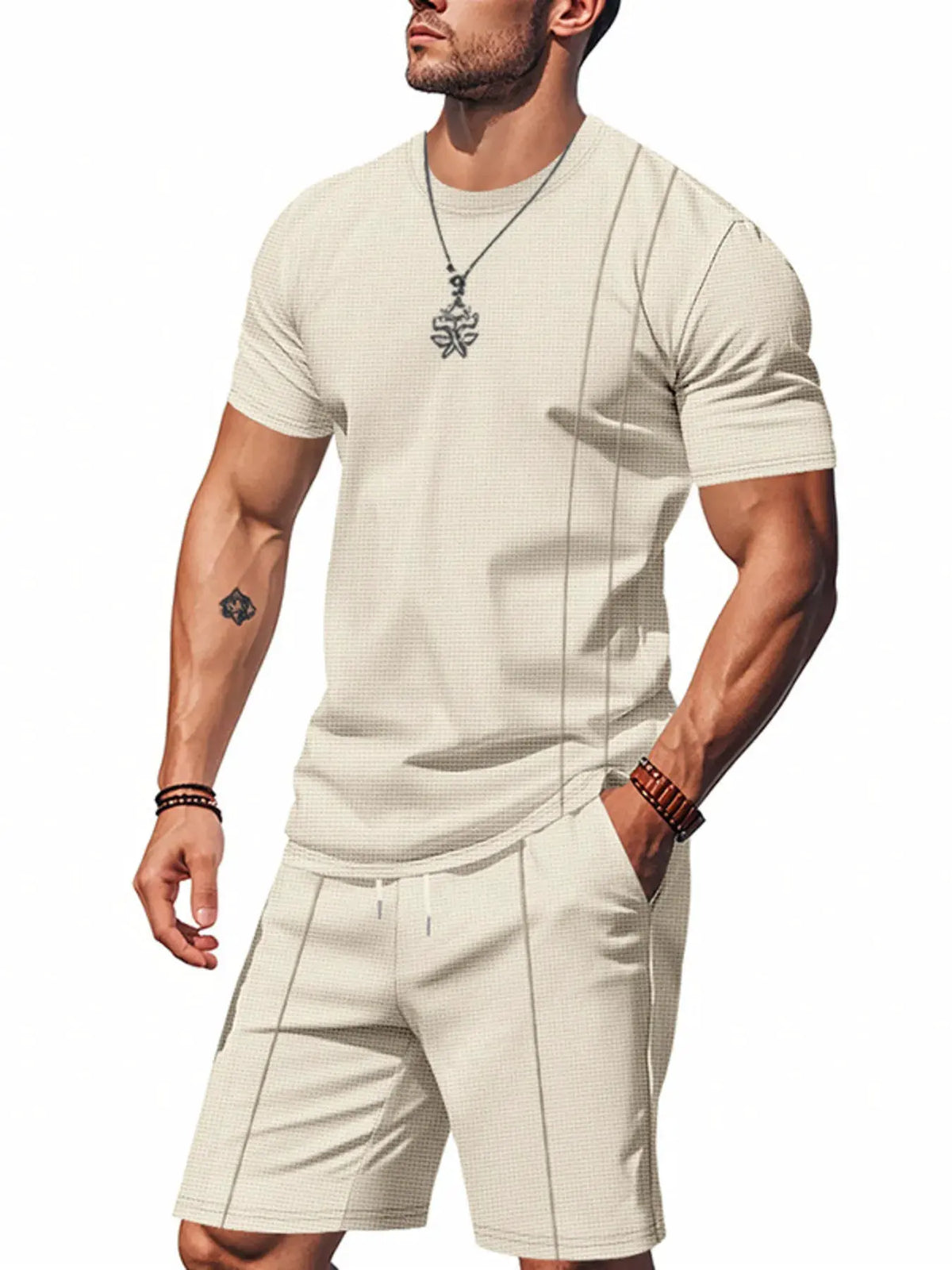 Men's Full Size Round Neck Short Sleeve Top and Shorts Set Plus Size by Trendsi