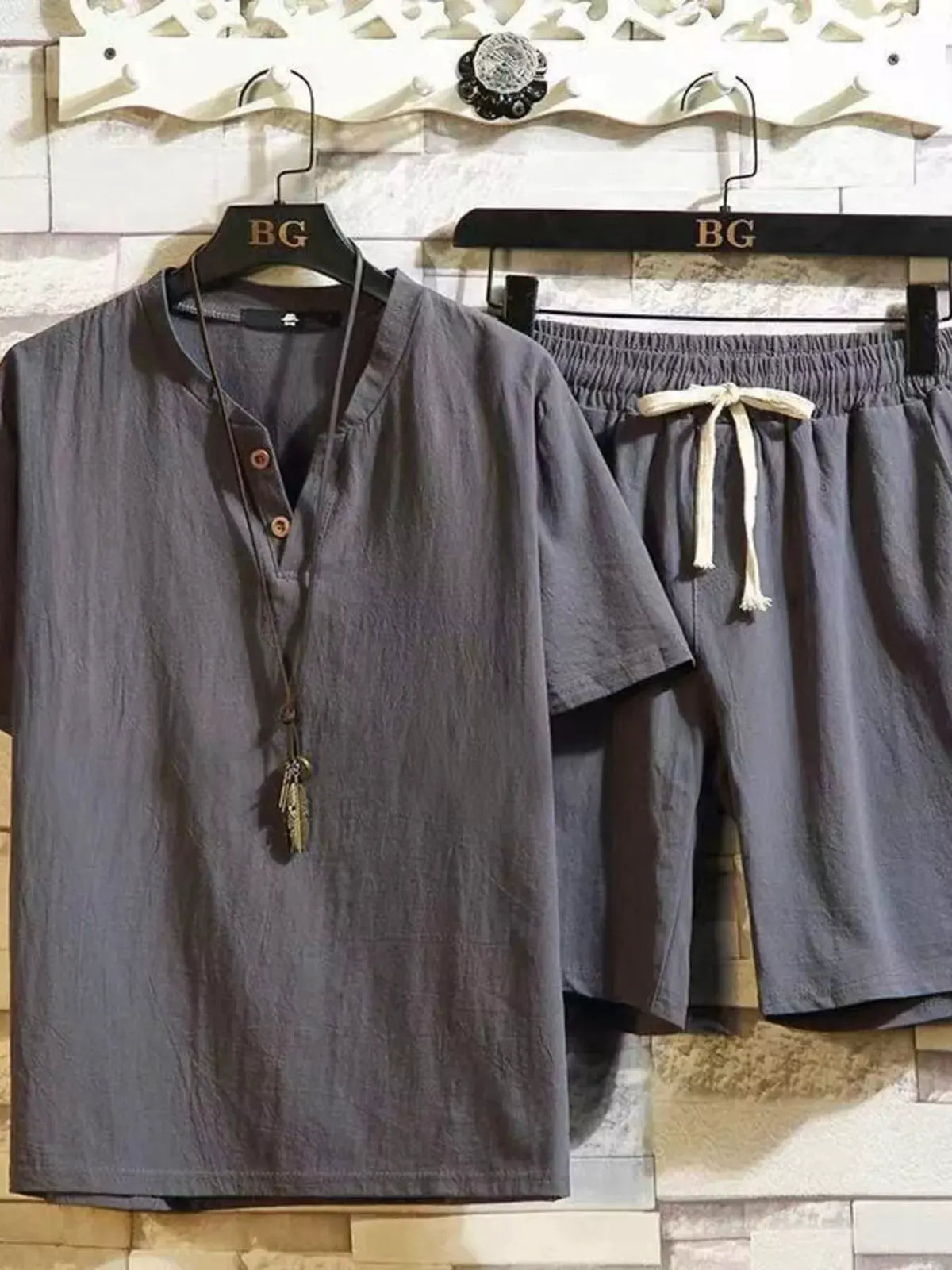 Men's Plus Size Short Sleeve Top and Shorts Set by Trendsi