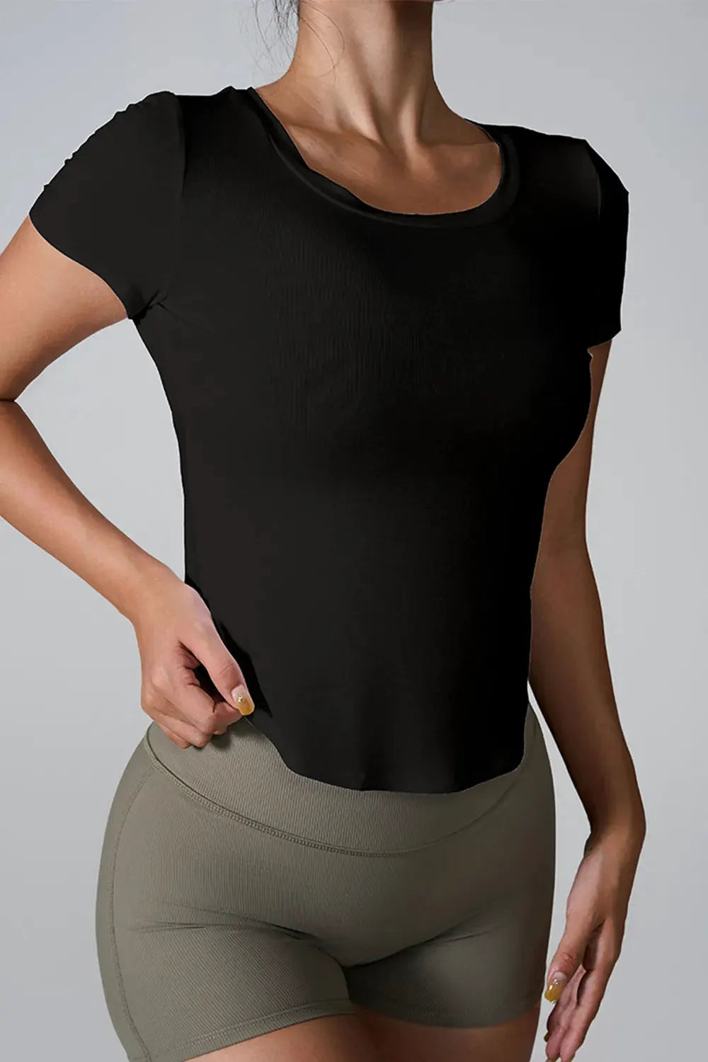 Cutout Round Neck Short Sleeve Active T-Shirt by Partner Label