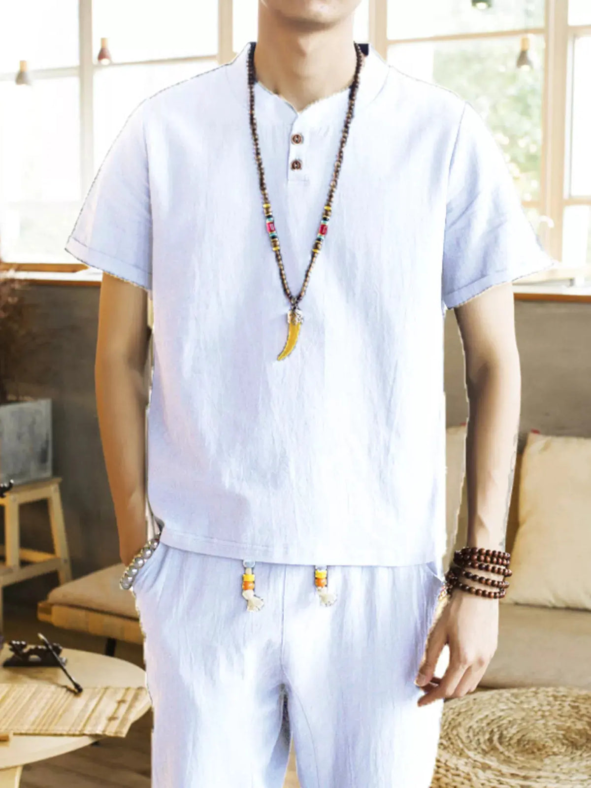 Men's Plus Size Button Detail Short Sleeve Top and Pants Set by Trendsi