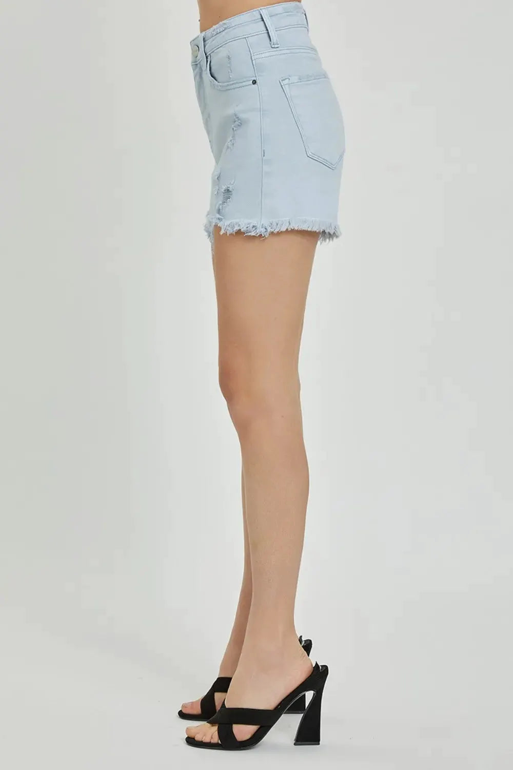 RISEN Full Size High Rise Distressed Detail Denim Shorts by RISEN
