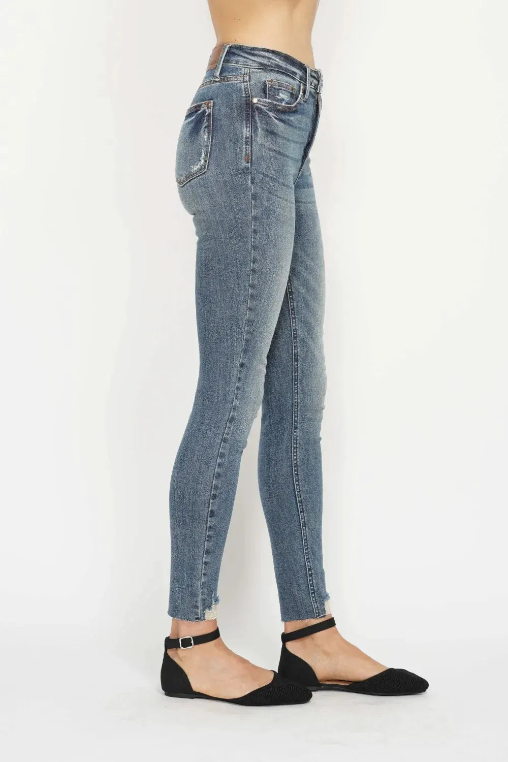 Judy Blue Full Size Tummy Control Vintage Wash Hem Destroy Skinny Jeans by Judy Blue