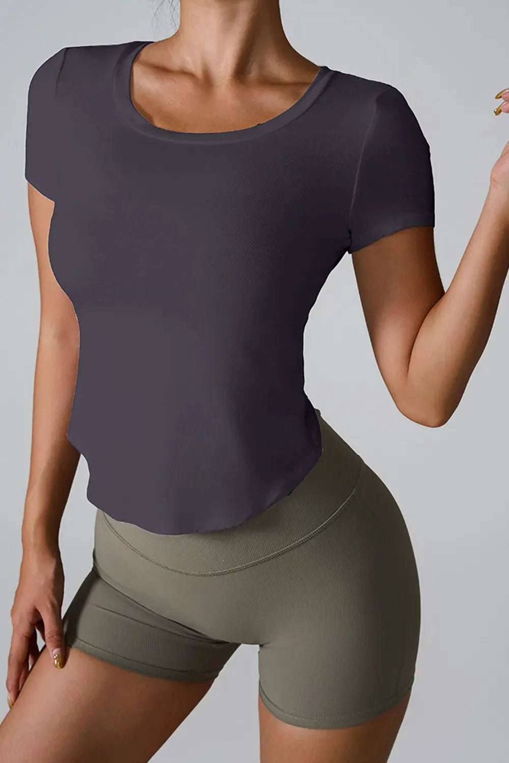 Cutout Round Neck Short Sleeve Active T-Shirt by Partner Label