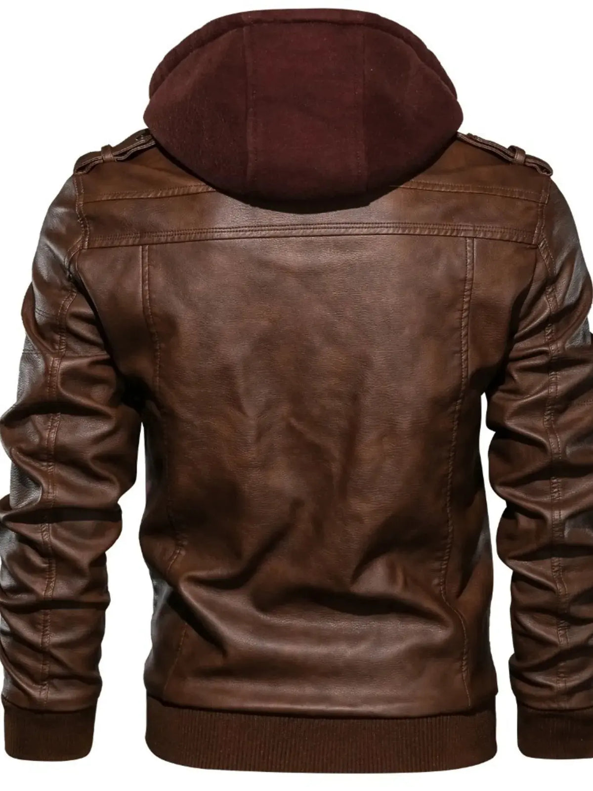 Men's Full Size Hooded Faux Leather Motorcycle Jacket Plus Size by Trendsi