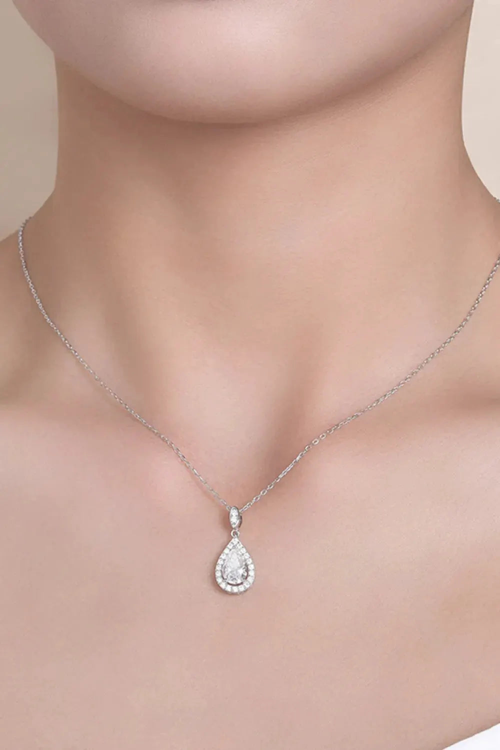 1.5 Carat Moissanite 925 Sterling Silver Teardrop Necklace by Partner Labels