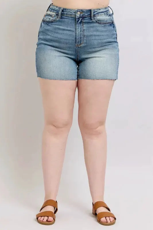Judy Blue Full Size High Waist Star Seam Detail Denim Shorts Plus Size by Judy Blue