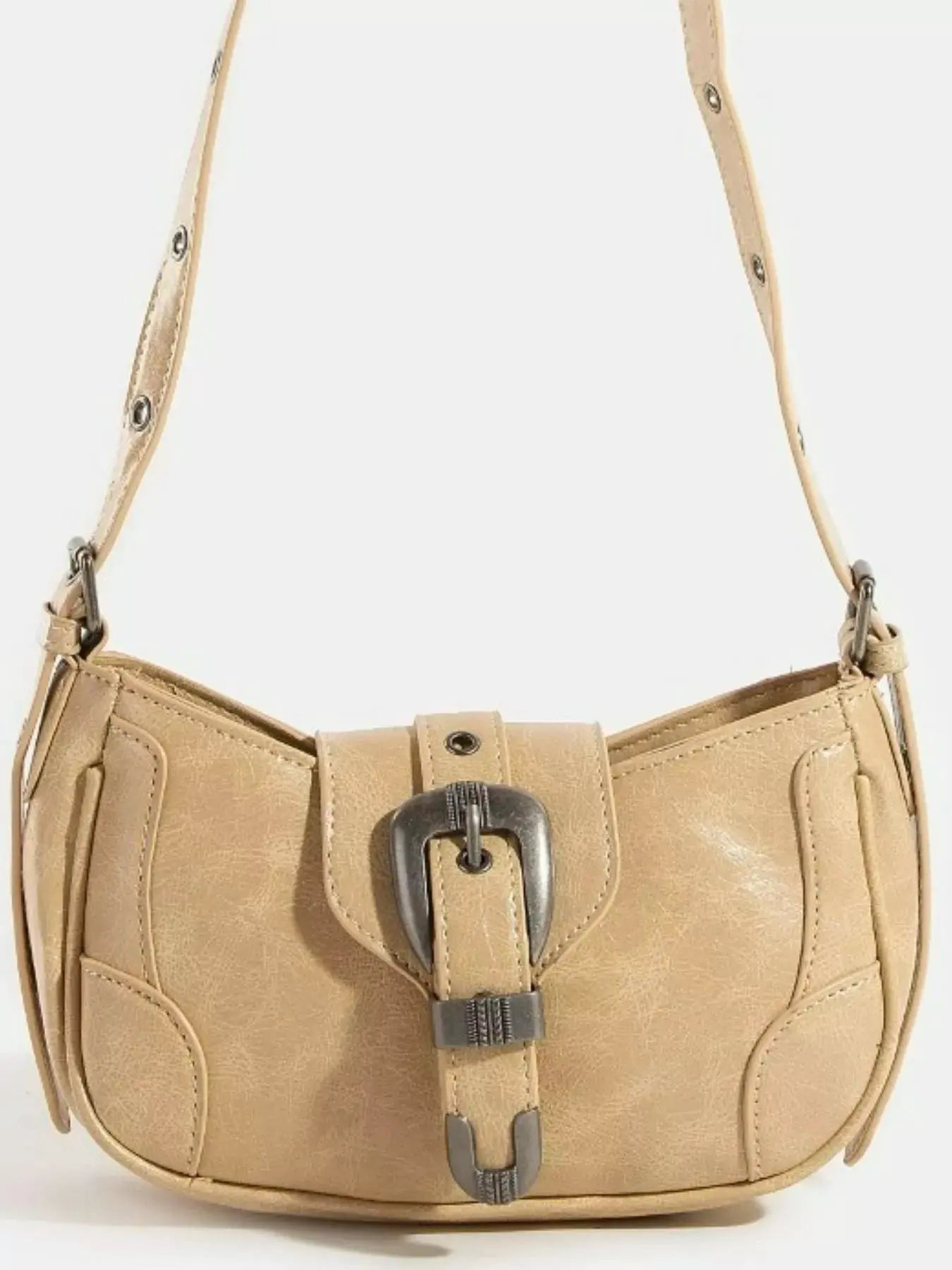 Fame Western Buckle Accent Multi Panel Shoulder Bag by Fame