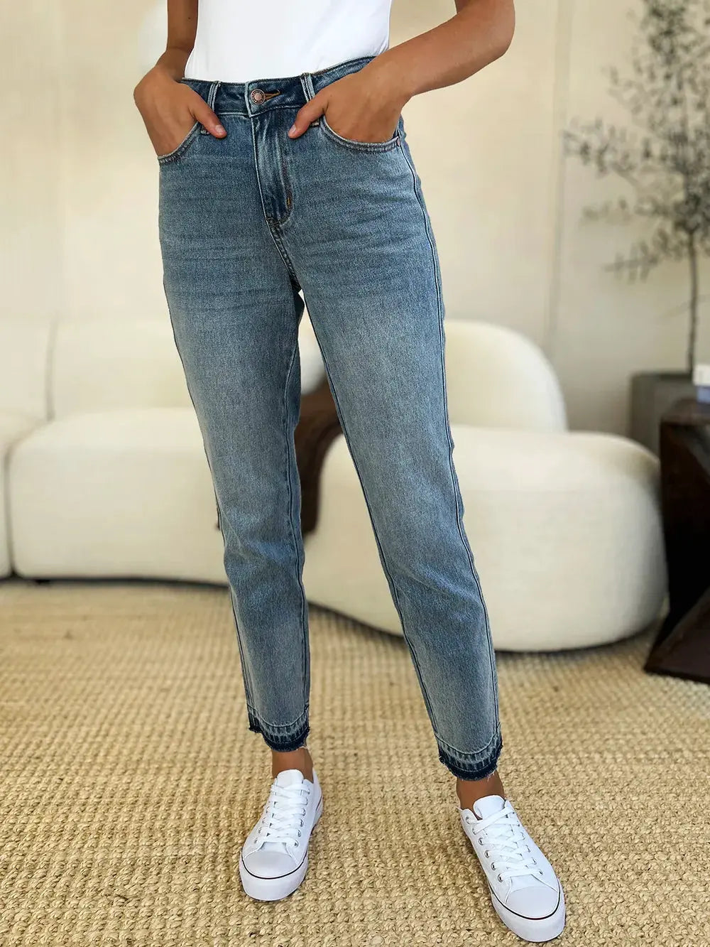 Judy Blue Full Size Mid Rise Rigid Magic Release Hem Jeans by Judy Blue