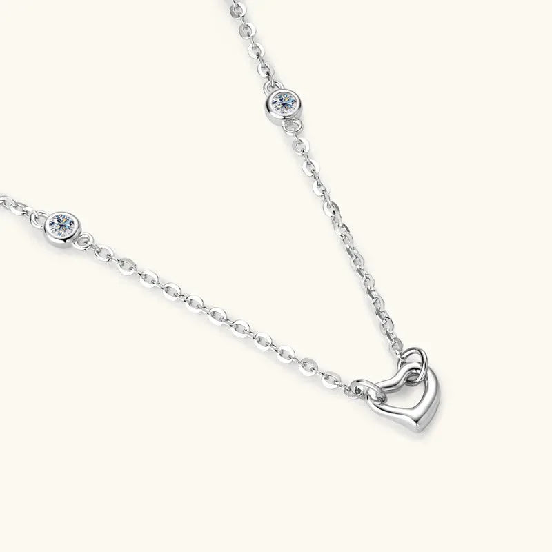 Moissanite 925 Sterling Silver Heart Necklace by Partner Label