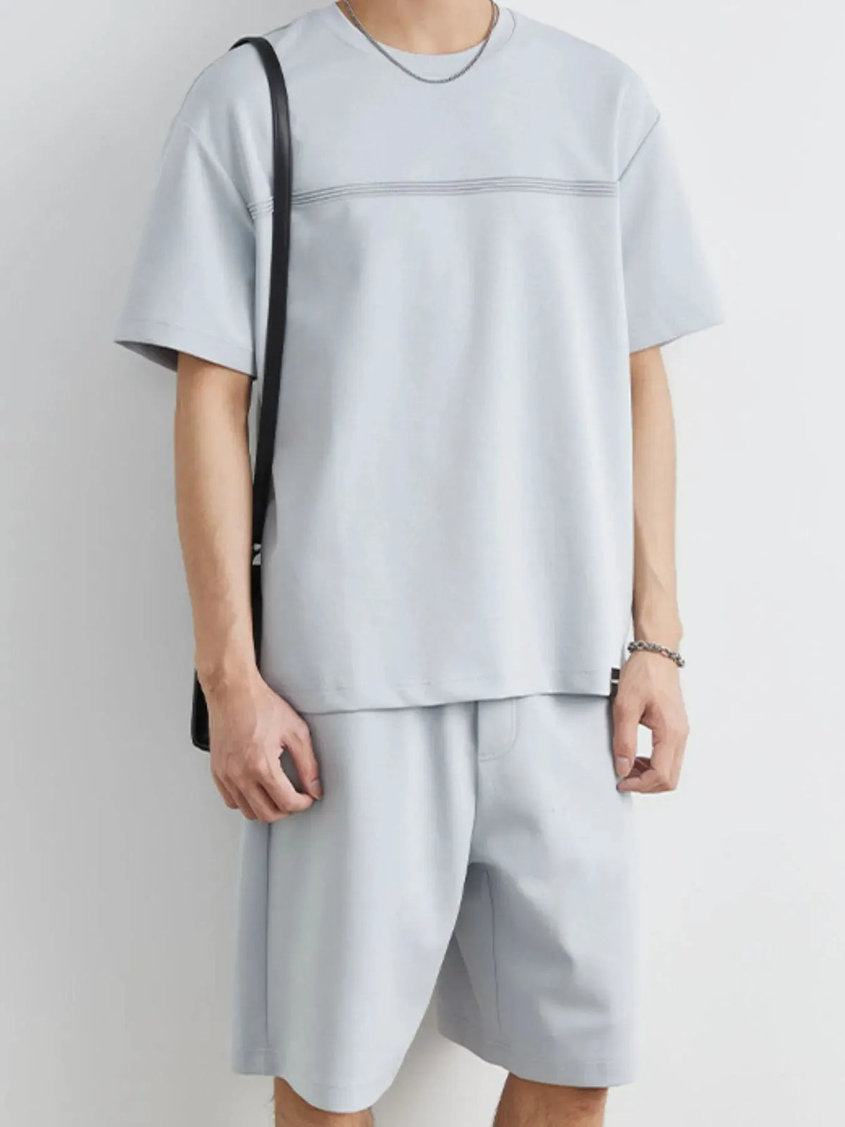 Men's Plus Size Round Neck Short Sleeve Top and Shorts Set by Trendsi