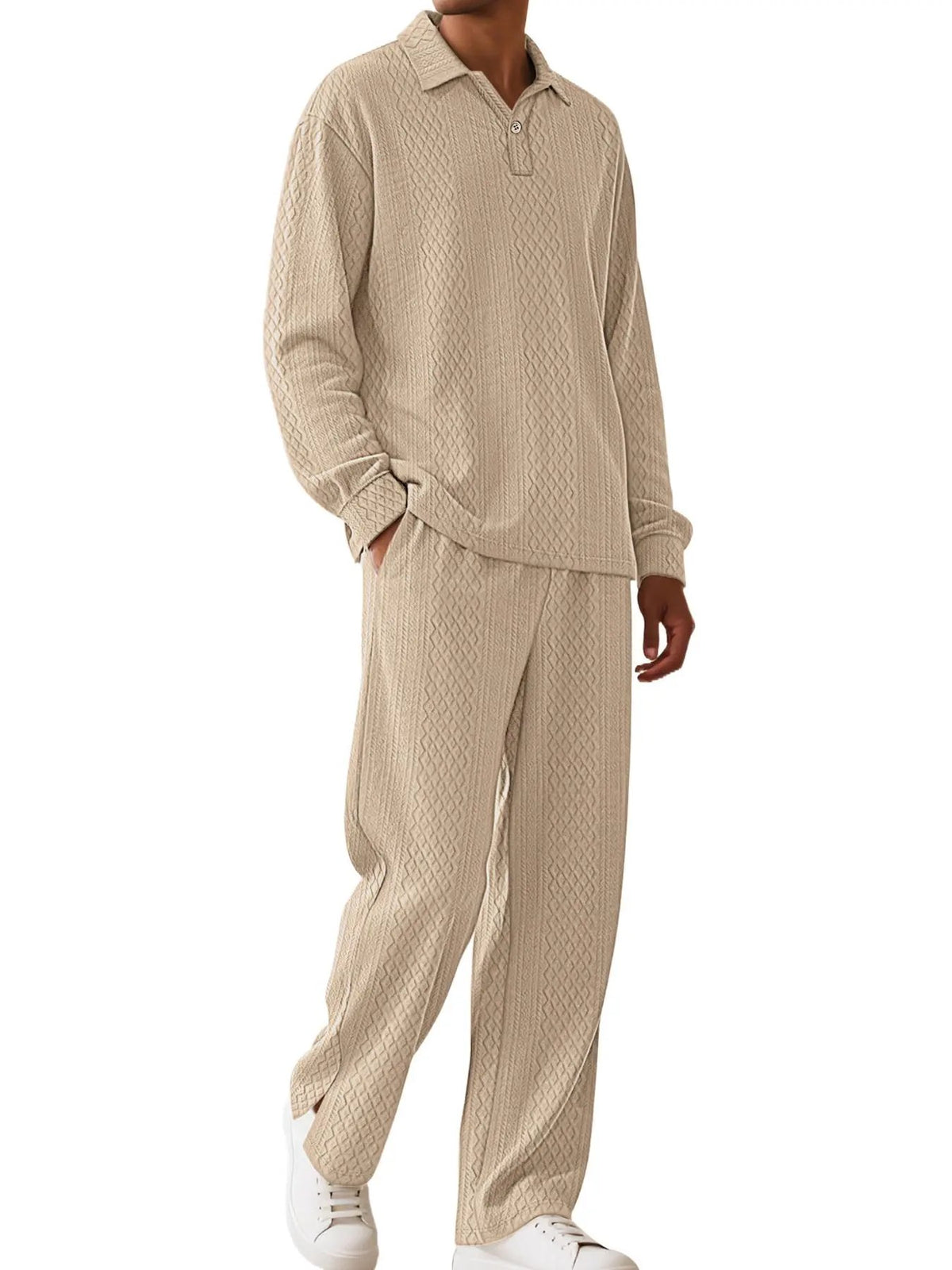 Men's Full Size Textured Long Sleeve Top and Pants Set Plus Size by Partner Label
