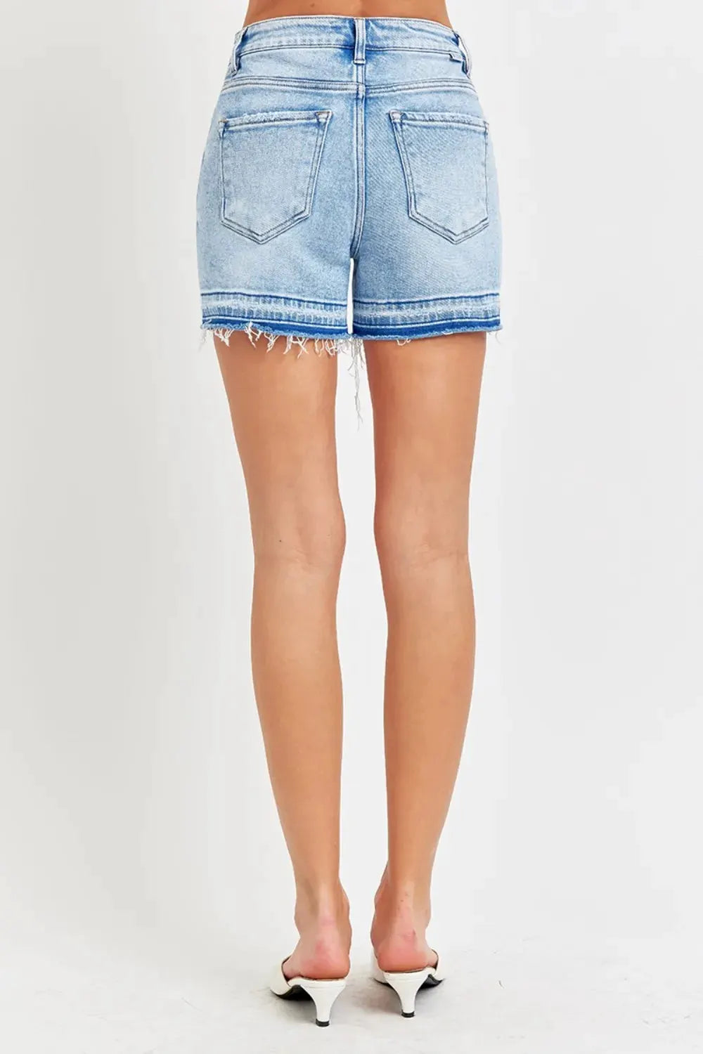 RISEN High Rise Distressed Hem Denim Shorts by RISEN