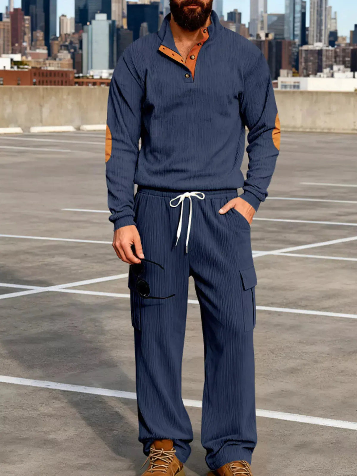Men's Full Size Casual Button Detail Top and Pants Set Plus Size by Trendsi