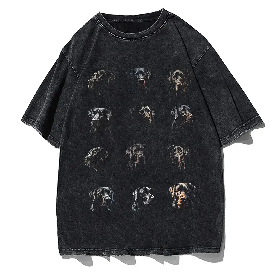 Gothic Dog Letter Print Vintage Washed Oversized T-Shirt by Vimost Shop