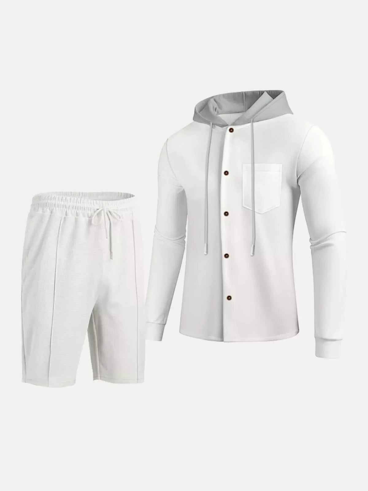 Men's Full Size Casual Hooded Button-Up Top and Shorts Set Plus Size by Trendsi