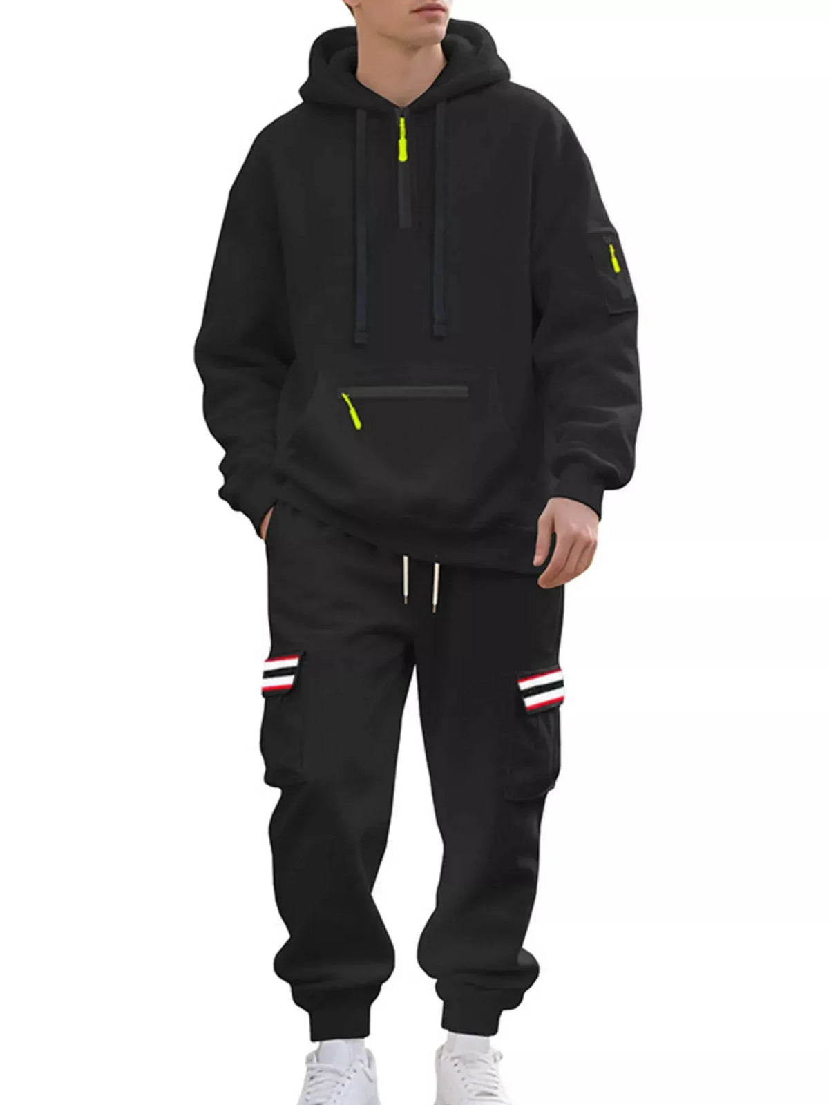 Men's Full Size Casual Half-Zip Hoodie and Cargo Pants Set Plus Size by Trendsi