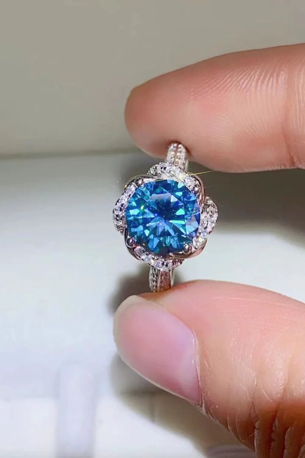 2 Carat Cobalt Blue Moissanite 925 Sterling Silver Ring by Partner Label