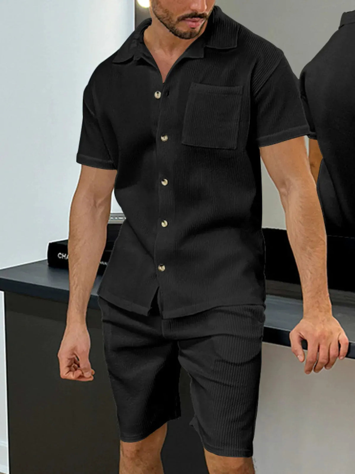 Men's Full Size Button Up Top and Shorts Set Plus Size by Trendsi
