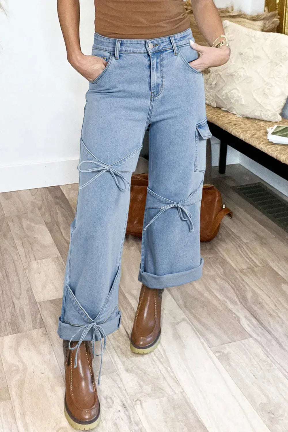 Bowknot Decor Cargo Jeans by Partner Label