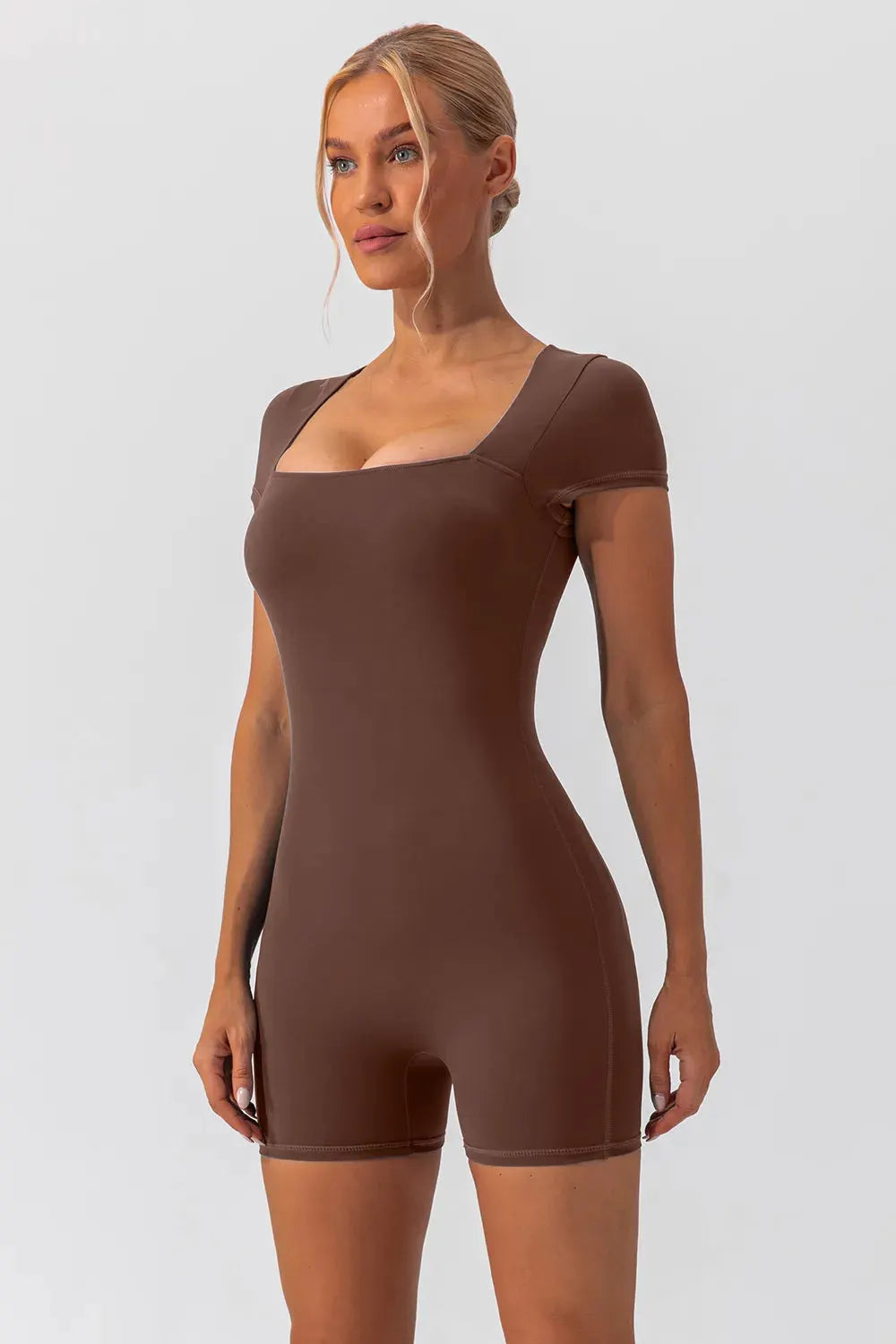 Square Neck Cap Sleeve Active Romper by Partner Label
