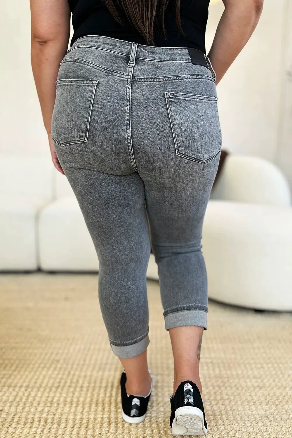 Judy Blue Full Size Button Fly High Waist Cuffed Capris by Judy Blue