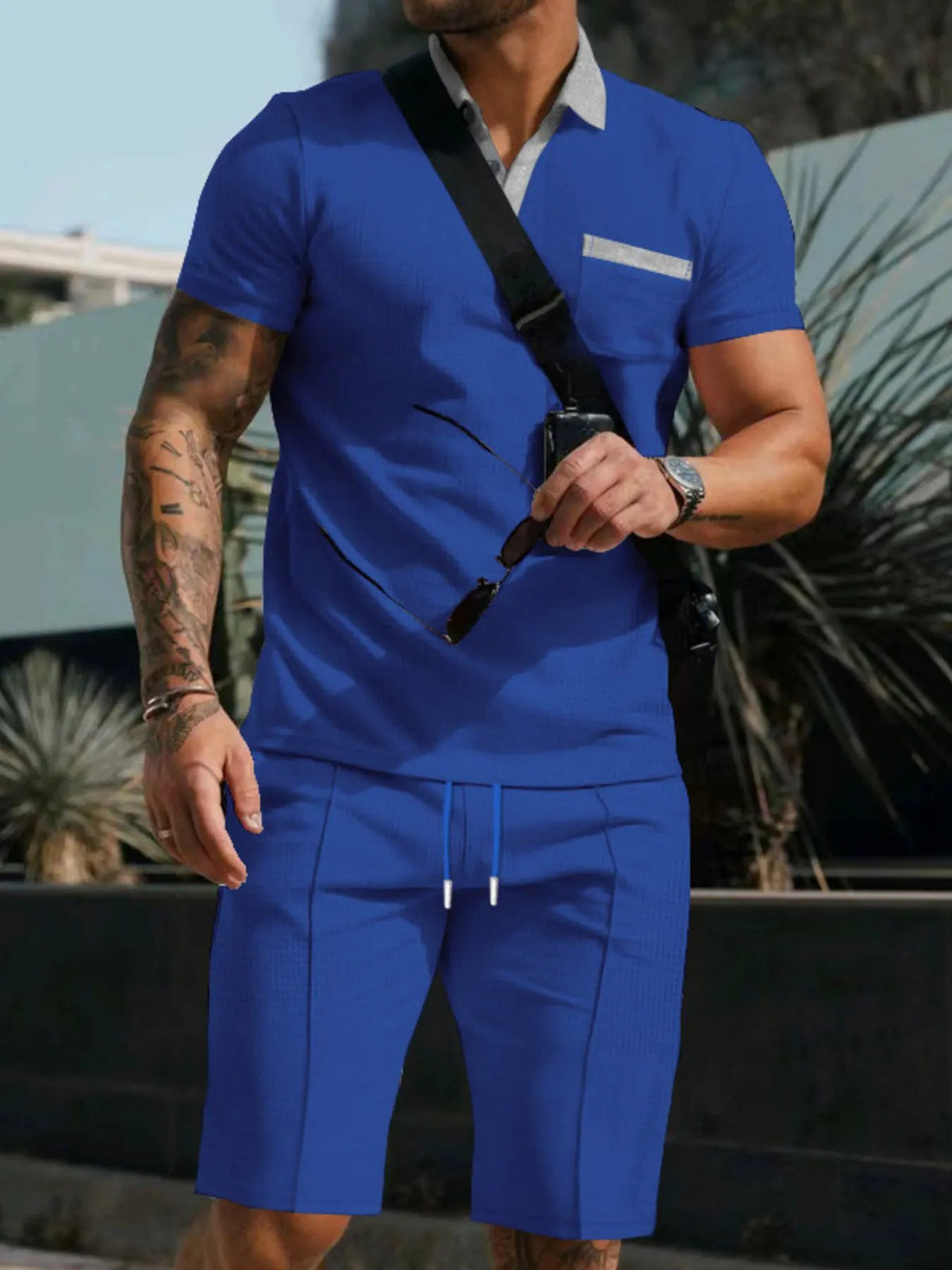 Men's Full Size Casual Short Sleeve Polo & Shorts Set Plus Size by Trendsi