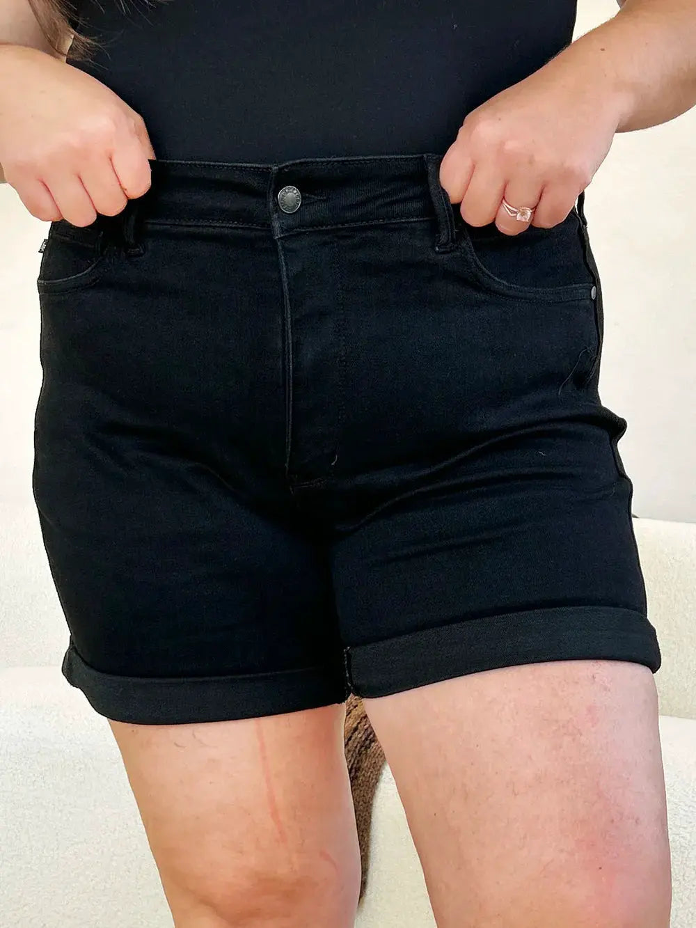 Judy Blue Full Size High Waist Tummy Control Cuffed Denim Shorts by Judy Blue