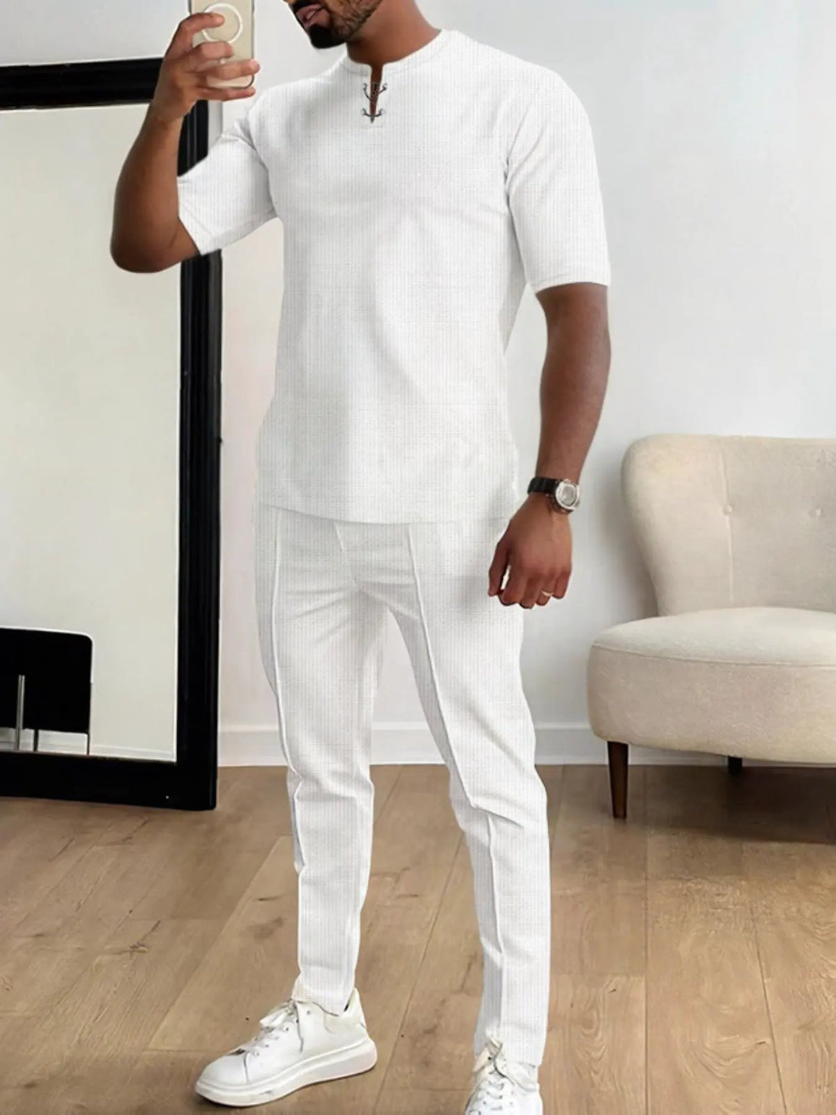 Men's Full Size Casual Short-Sleeve Top and Pants Set Plus Size by Trendsi
