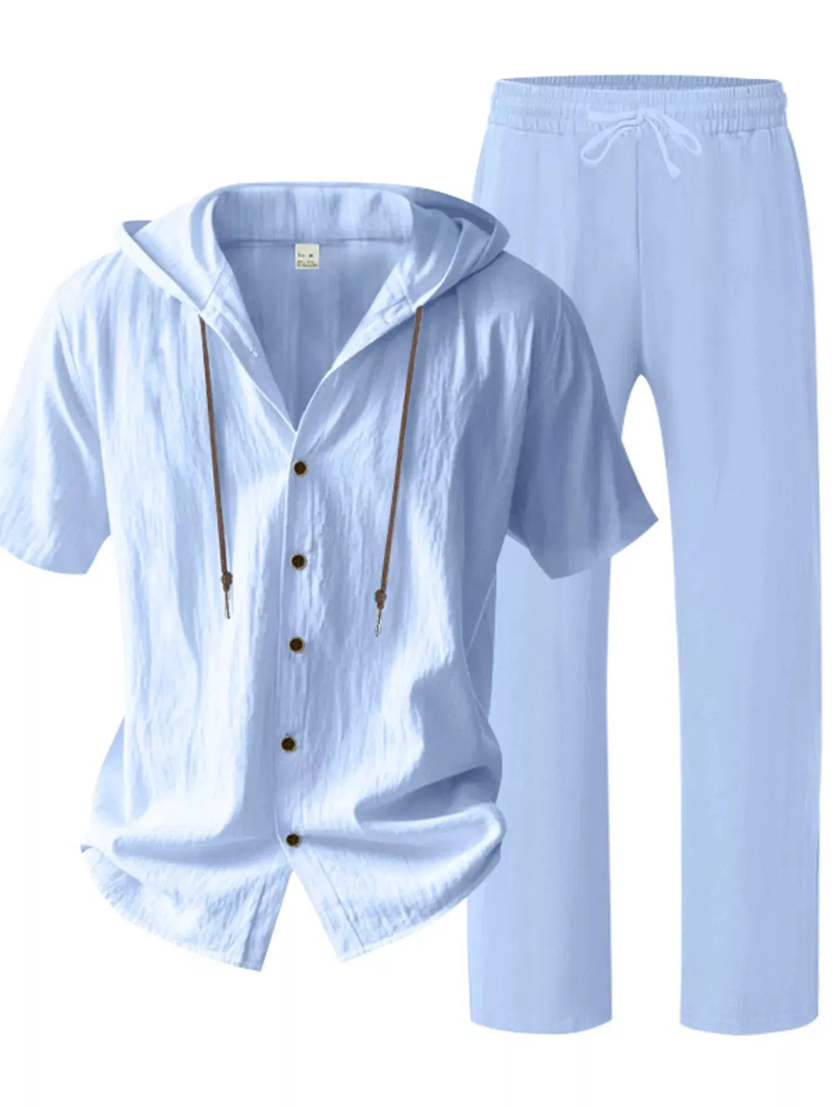 Men's Full Size Button Up Hooded Top and Pants Set Plus Size by Trendsi