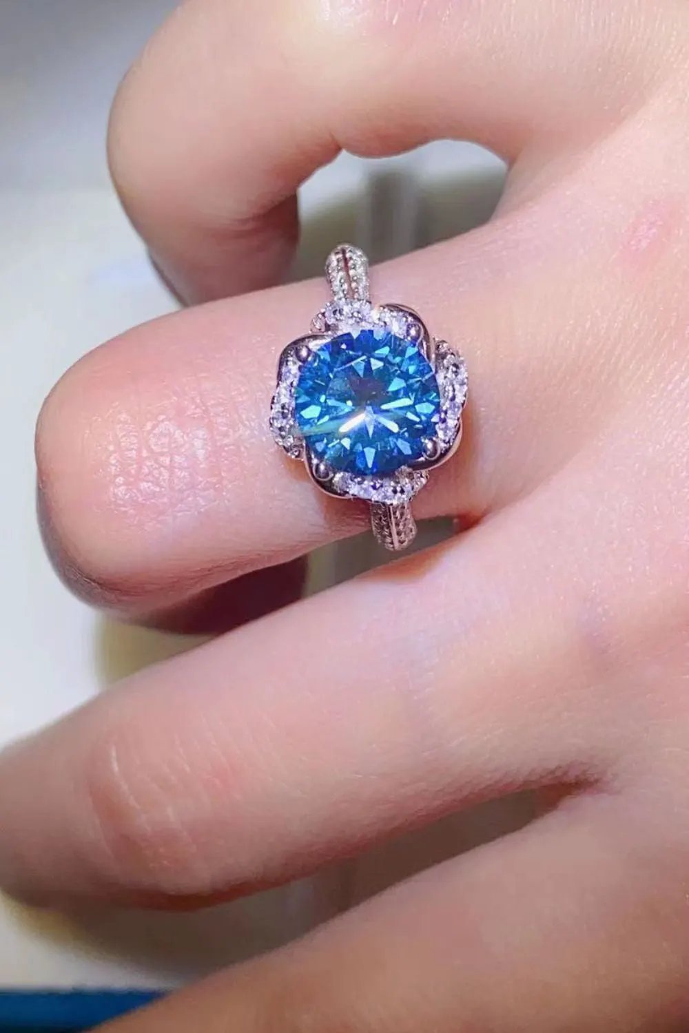 2 Carat Cobalt Blue Moissanite 925 Sterling Silver Ring by Partner Label