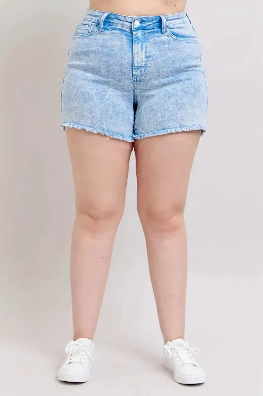 Judy Blue Full Size Mid Rise Garment Dyed Denim Shorts Plus Size by Judy Blue