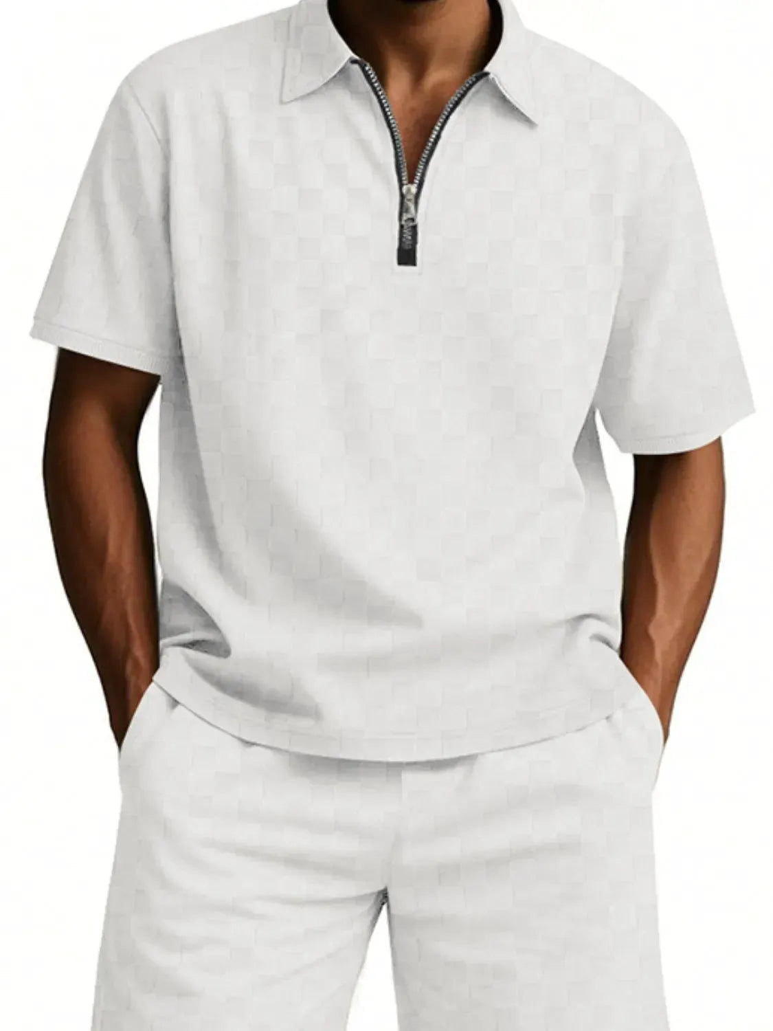 Men's Full Size Quarter Zip Short Sleeve Top and Shorts Set Plus Size by Trendsi