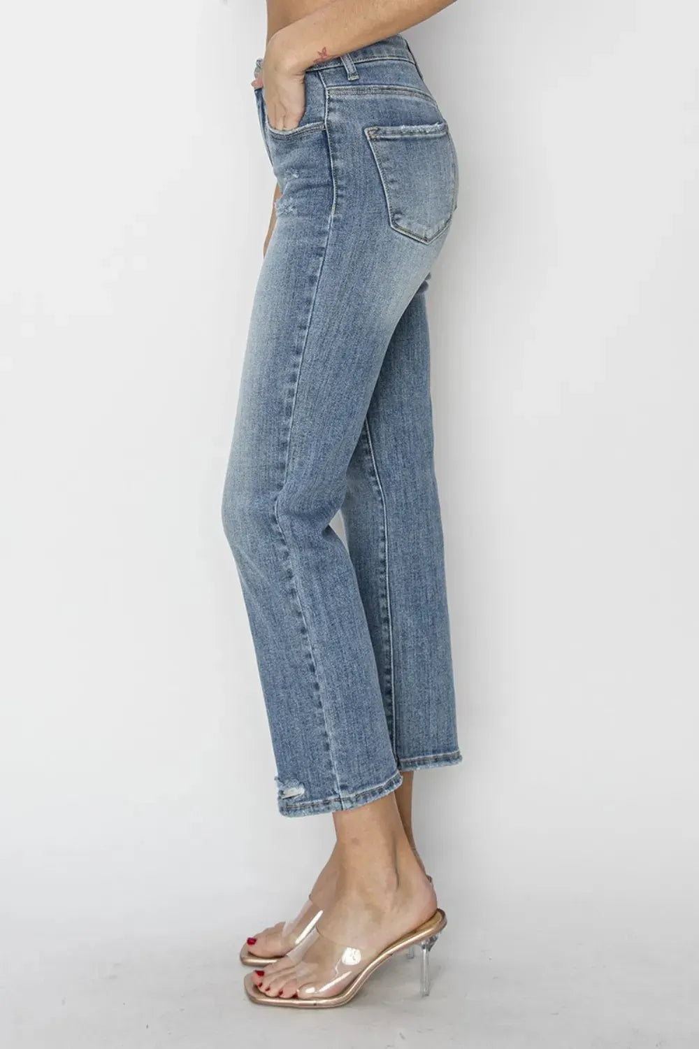 RISEN Full Size High Waist Distressed Cropped Jeans by RISEN
