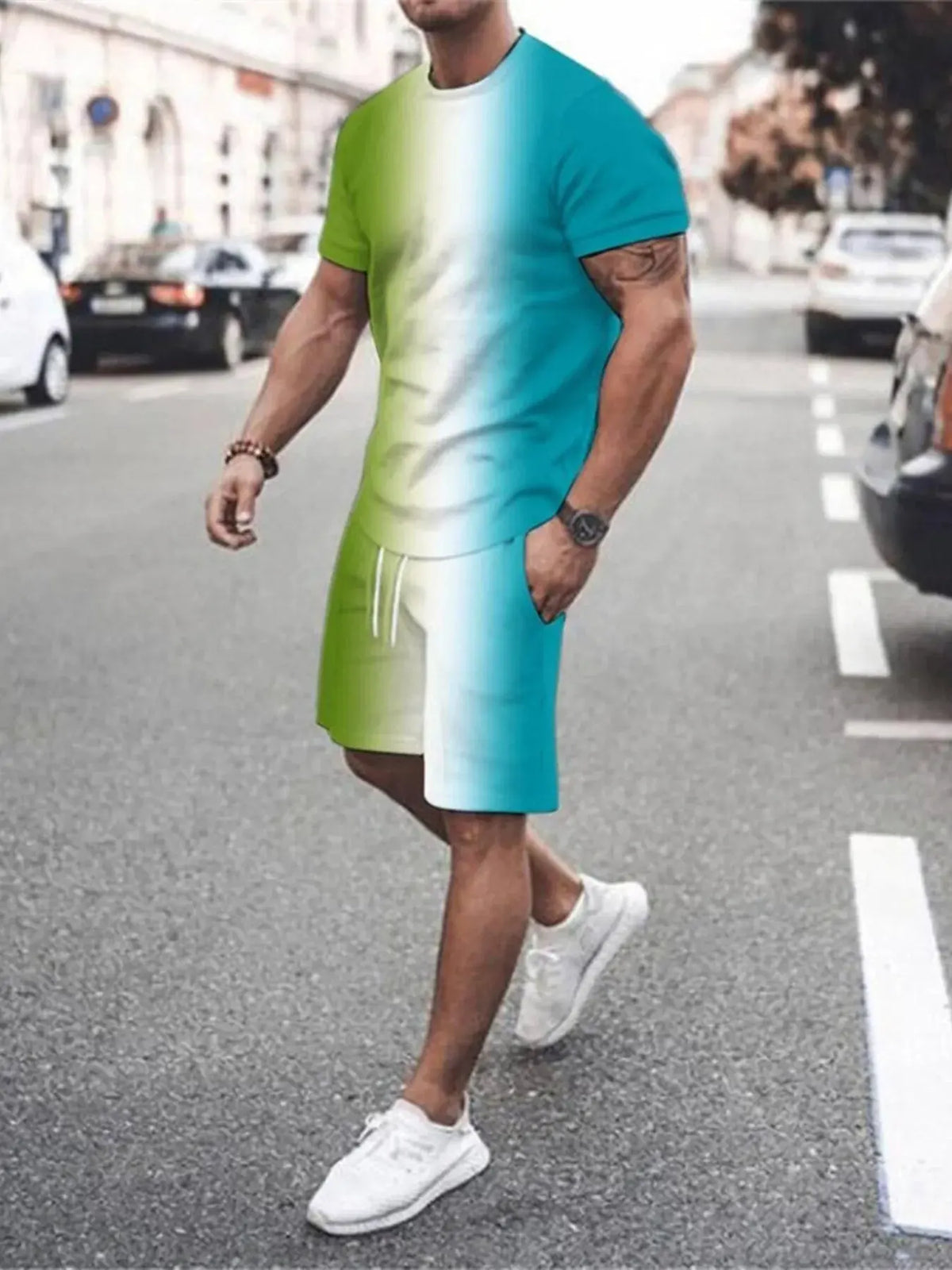 Men's Full Size Gradient Color Casual Tee and Shorts Plus Size Set by Trendsi